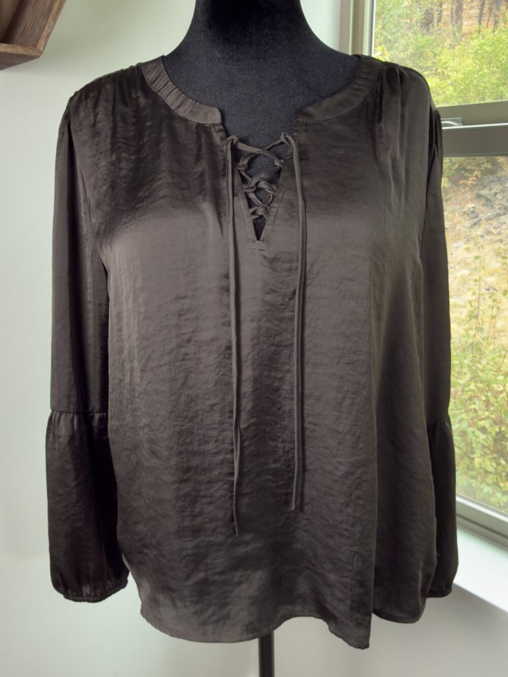 Lucky Olive Green Satin Blouse - Size L
